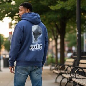 Golf Wang Navy Blue Never Face it Alone Hooded Jacket - Size Large